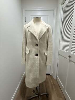 Calvin Klein Plaid single breast Walker Coat Beige white petite 2P